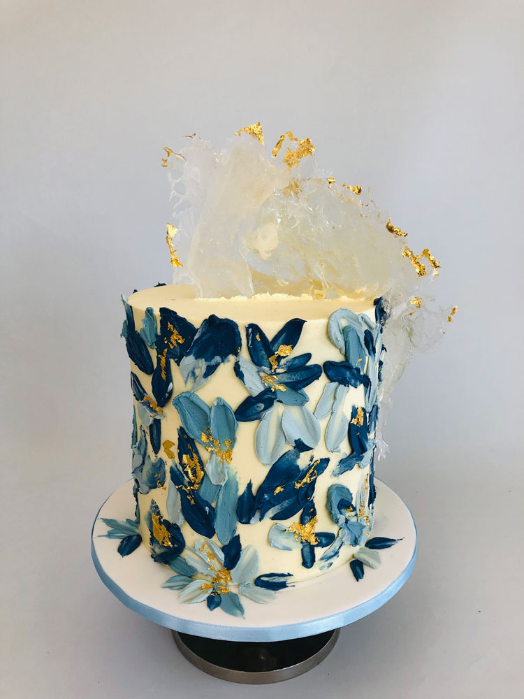 Blue and Gold Flowers cake