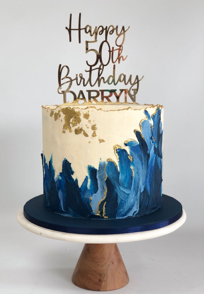 Blue Painted Buttercream cake