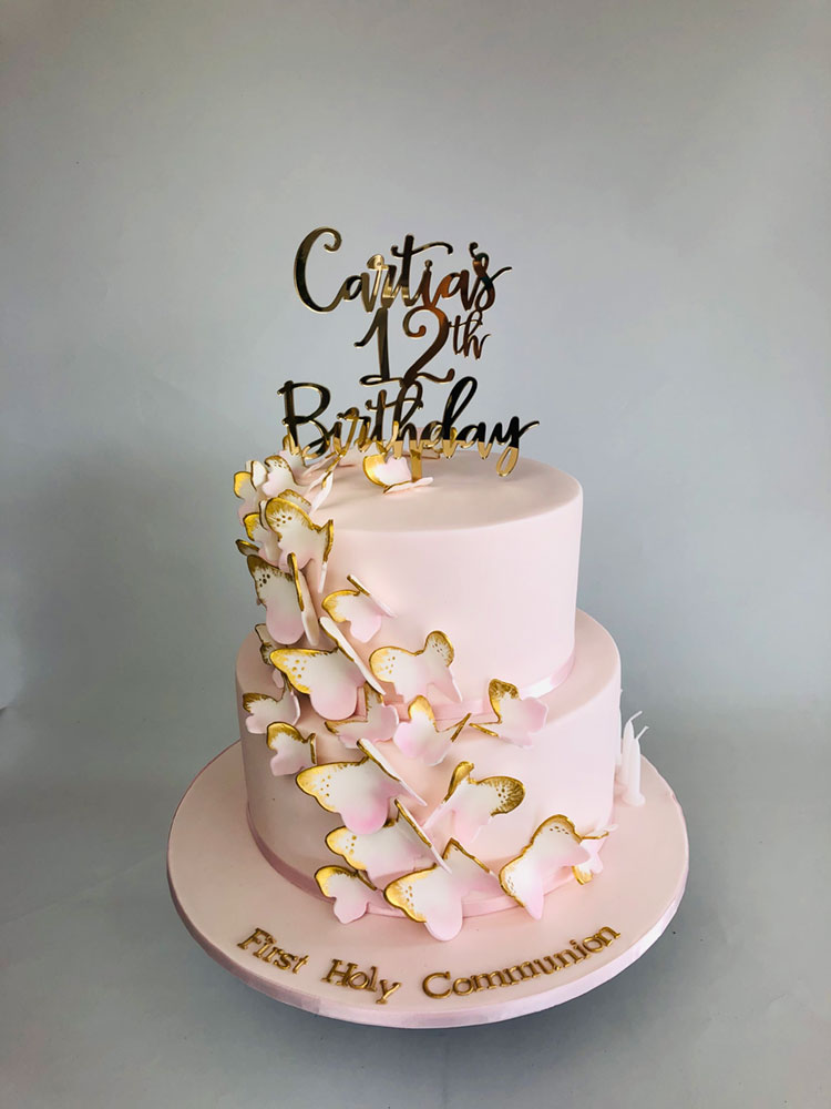 Butterflies pink and gold Cake