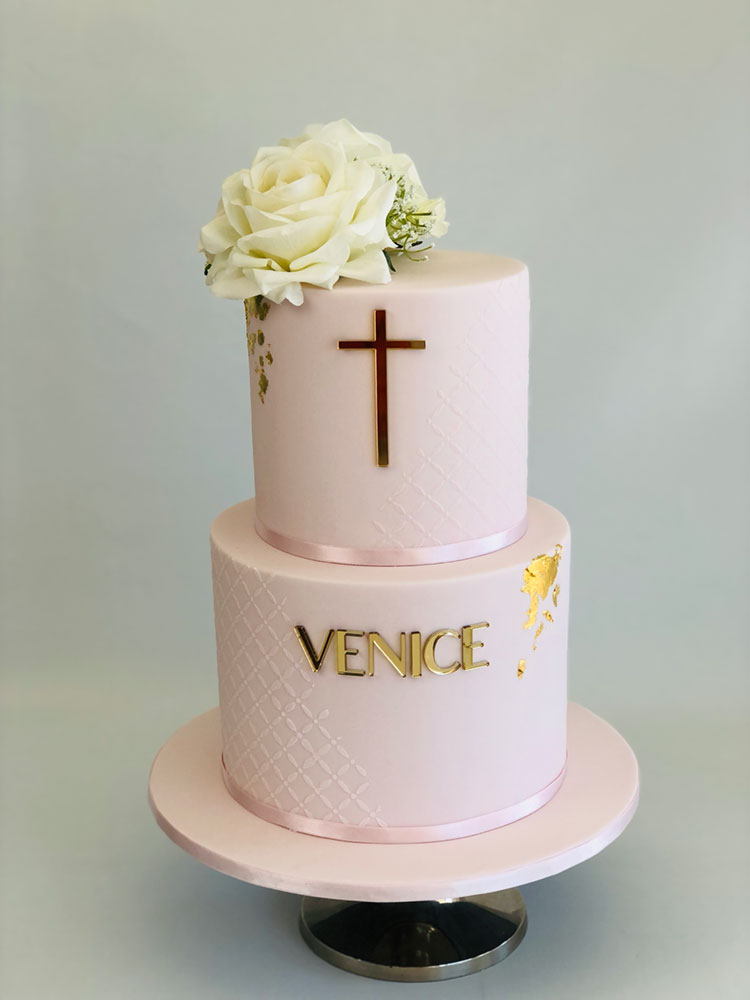 Pink Cross Floral Stencil cake