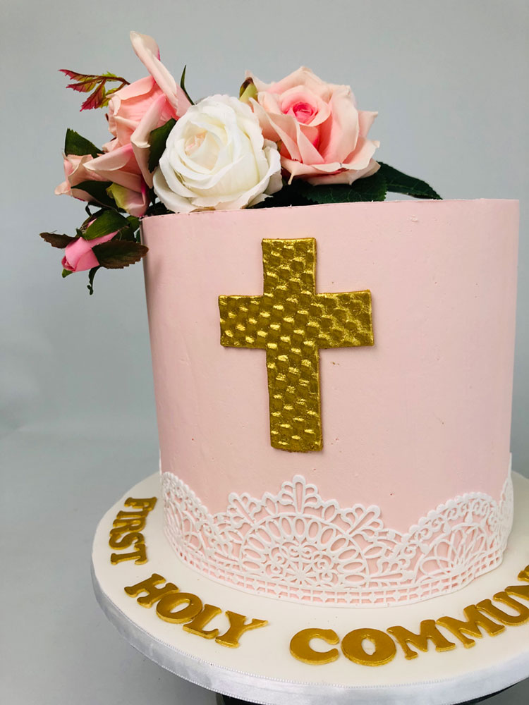 Pink Floral Lace Cross cake