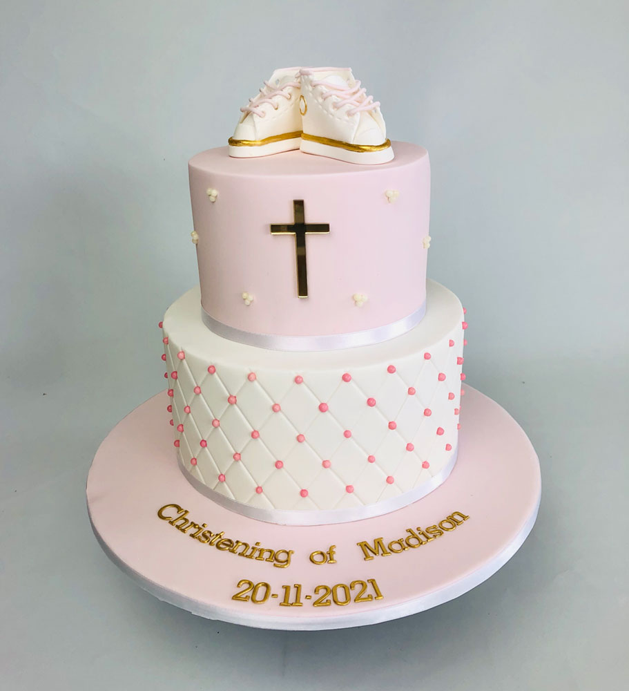 Pink Quilted & Booties Cross cake