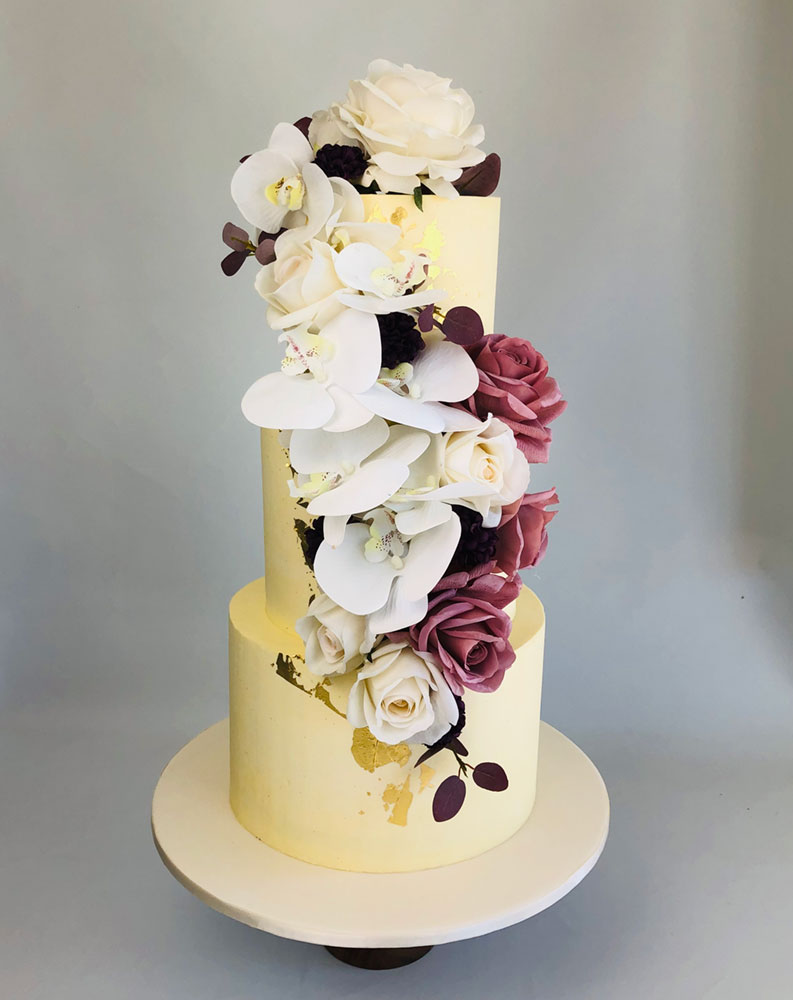 Tall Modern Floral wedding cake