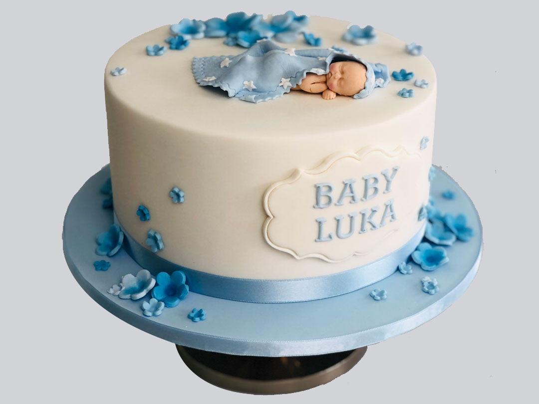 Blue baby shower cake